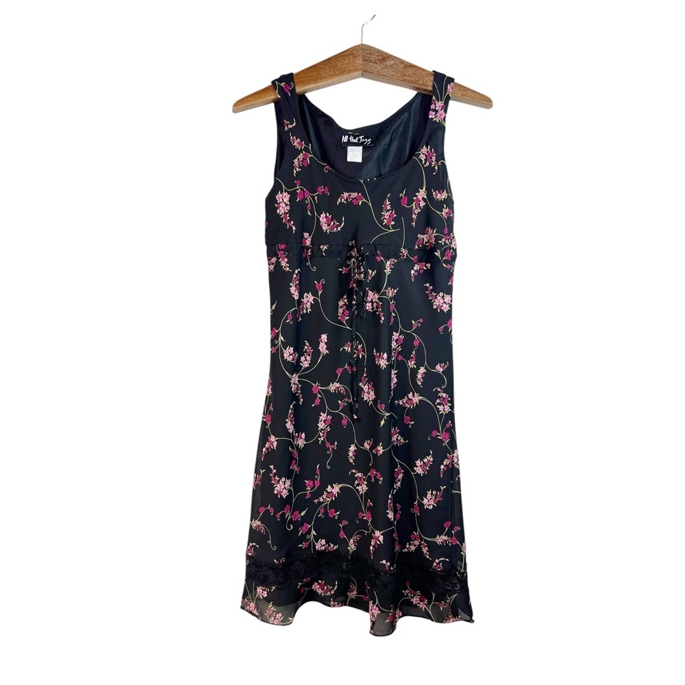 Vintage All That Jazz Dress Black Pink Floral Lace Trim Size 5/6 Fairy Whimsical